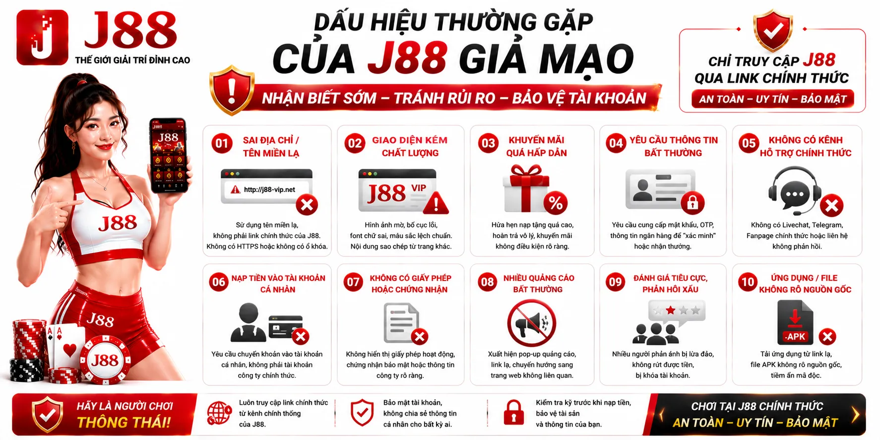 Dấu hiệu thường gặp của J88 giả mạo